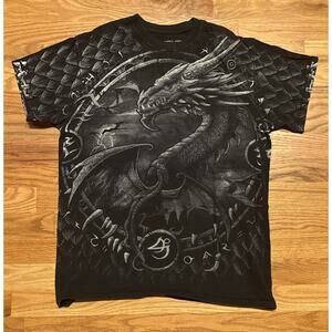 Liquid Blue Dragon DreamCatcher Skull Fantasy Shirt Size M 2014 Black